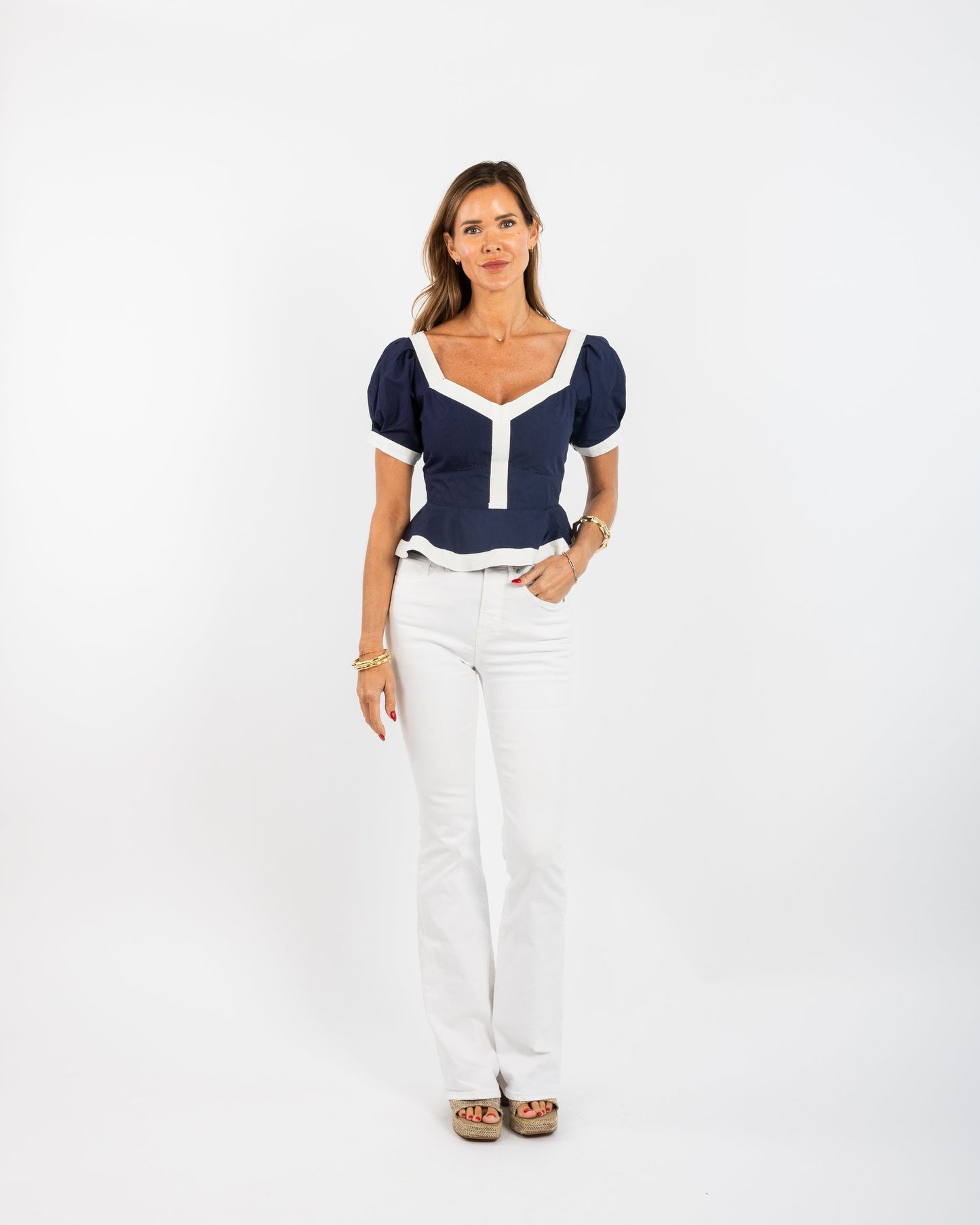 Addie Top (Puff Sleeves) - Solid Navy