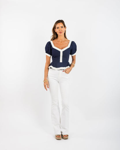 Addie Top (Puff Sleeves) - Solid Navy