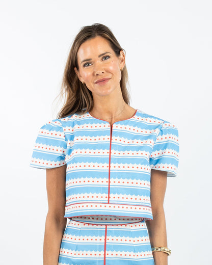 Emmy Top - Blue Scallop (with sleeves)
