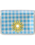 Light Blue and White GIngham Clear Stadium Bag with White Starburst