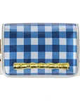 Blue and White Clear Stadium Bag with Gold Bamboo Stick