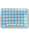 Light Blue and White GIngham Clear Stadium Bag with White Bamboo Stick