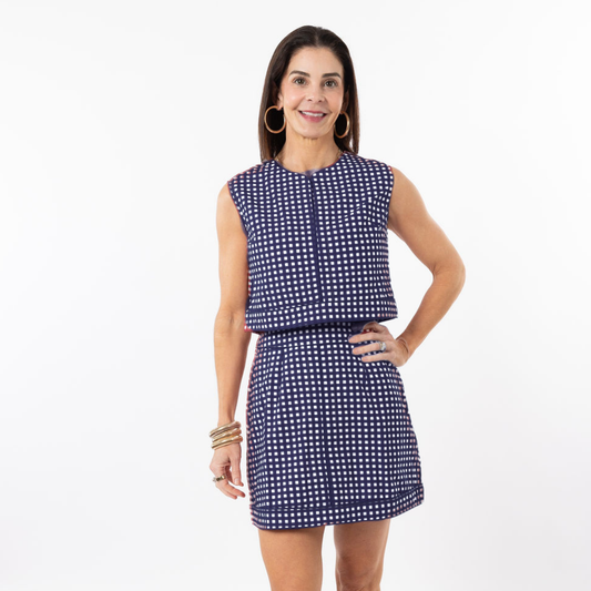 Emmy Set TOP ONLY - Navy Gingham