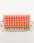 Petite Orange Gingham Clear Stadium Bag with Gold Bamboo Stick