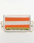 Petite Orange Stripe Clear Stadium Bag with Gold Bamboo Stick