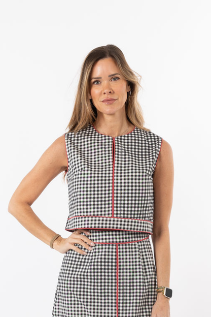 Emmy Set TOP ONLY - Black Gingham/Red